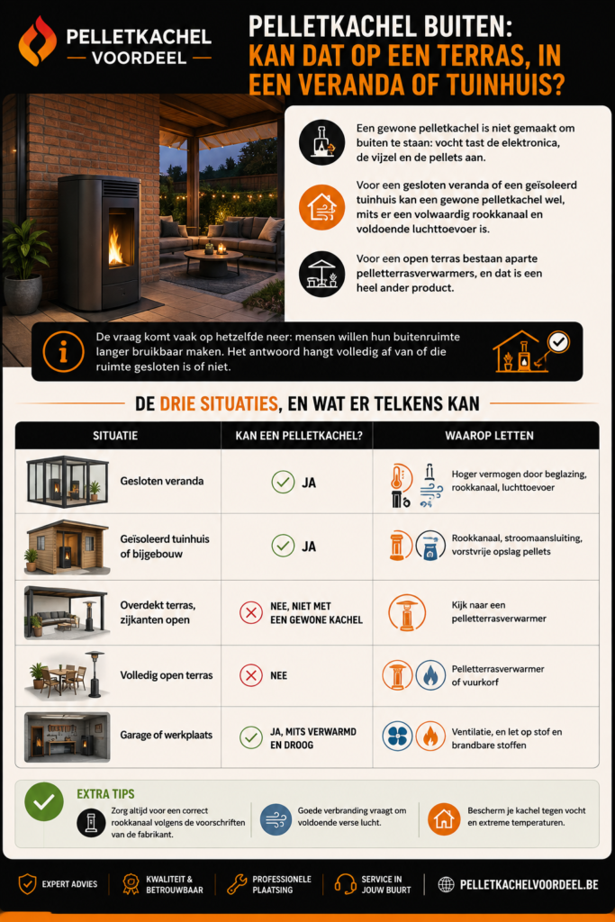 Pelletkachel buiten kan dat op een terras, in een veranda of tuinhuis