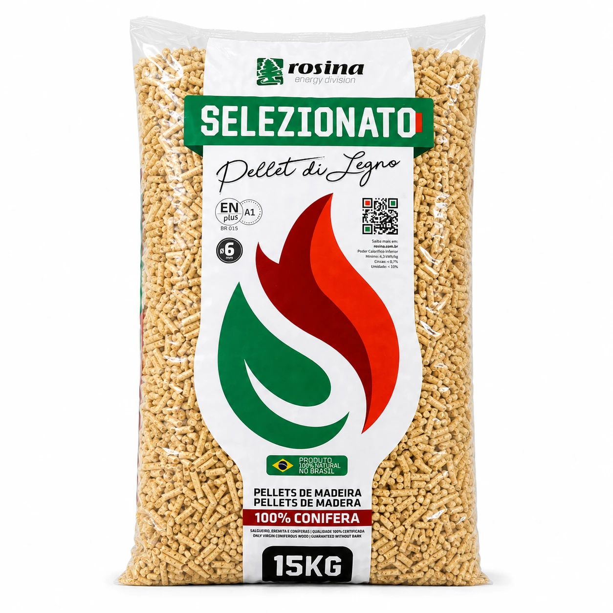 Rosina Portas Pellets 15kg Bag – Enplus A1 – 6mm 1 Rosina Portas Pellets, 15kg Bag – Enplus A1 – 6mm