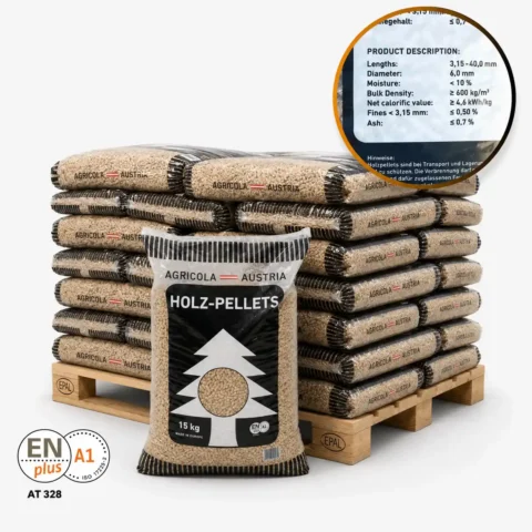 Agricola Pellets - Hele Pallet (65x15Kg) - Houtpellets agricola pellets halve pallet 15kg zakken zwart